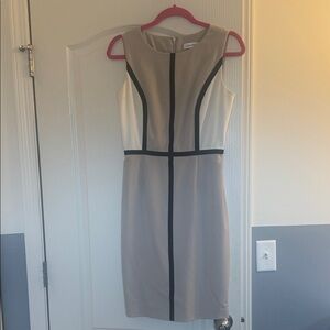 Elegant Beige and White Sleeveless Dress